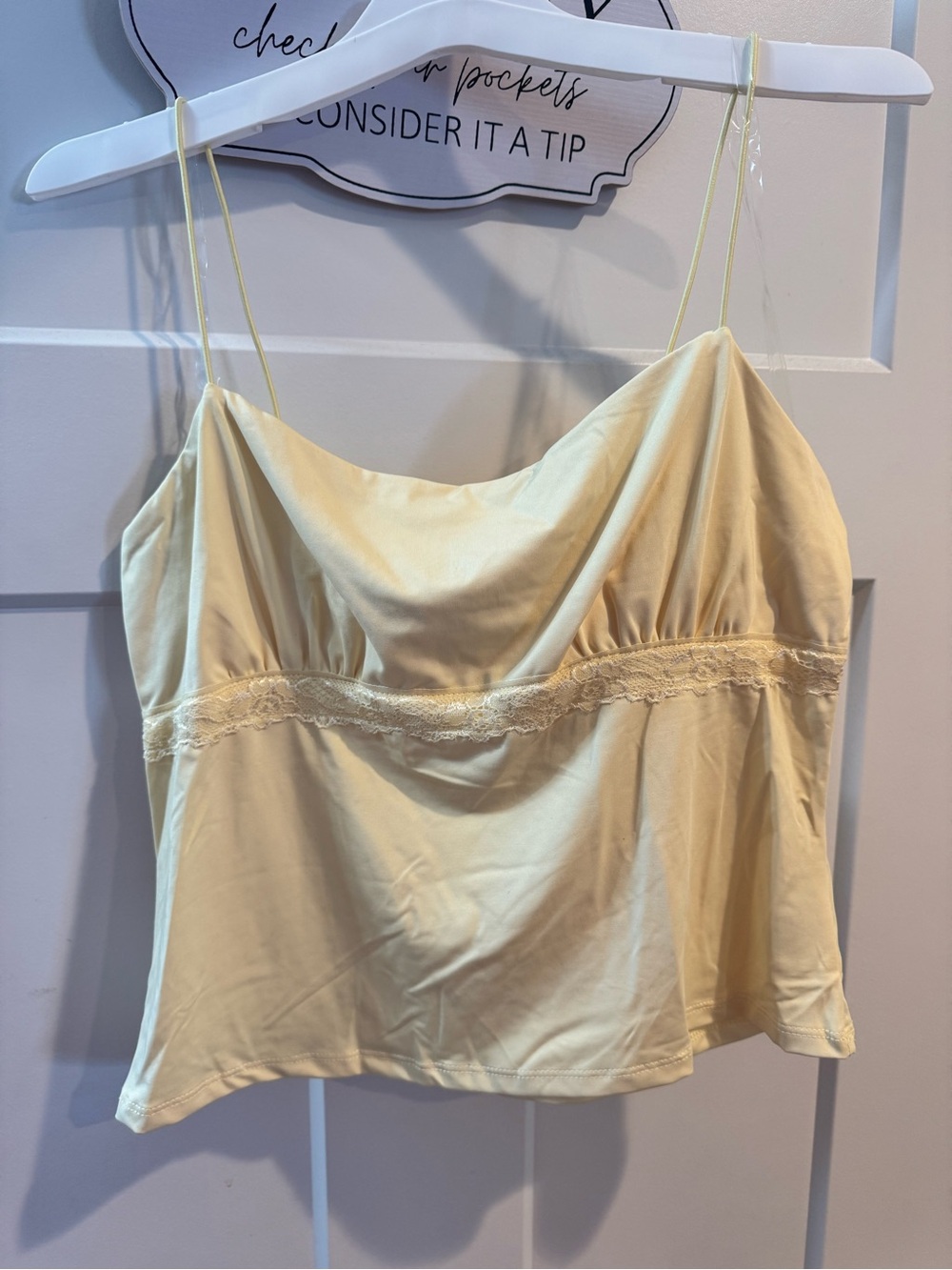 Lace-Trim Satin Cami Top Wide Fable Women’s Yellow Tank Top Size Medium NWT